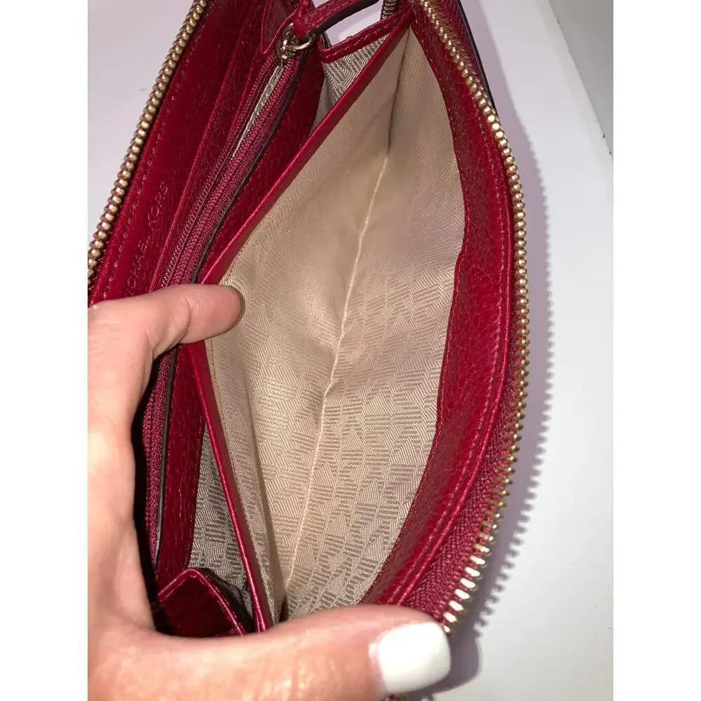 MICHAEL KORS, LARGE RED PEBBLED LEATHER WALLET